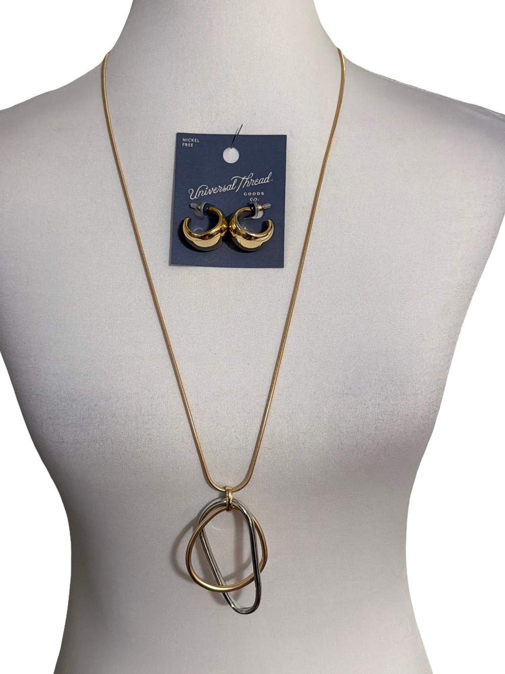 Universal Thread Gold Tone Layered Loop Pendant Necklace Hoop Earrings